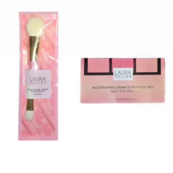 Dual-Ended  Brush & "Meet The Pinks" Cream to Powder Trio by Laura Geller NEW - Picture 1 of 6